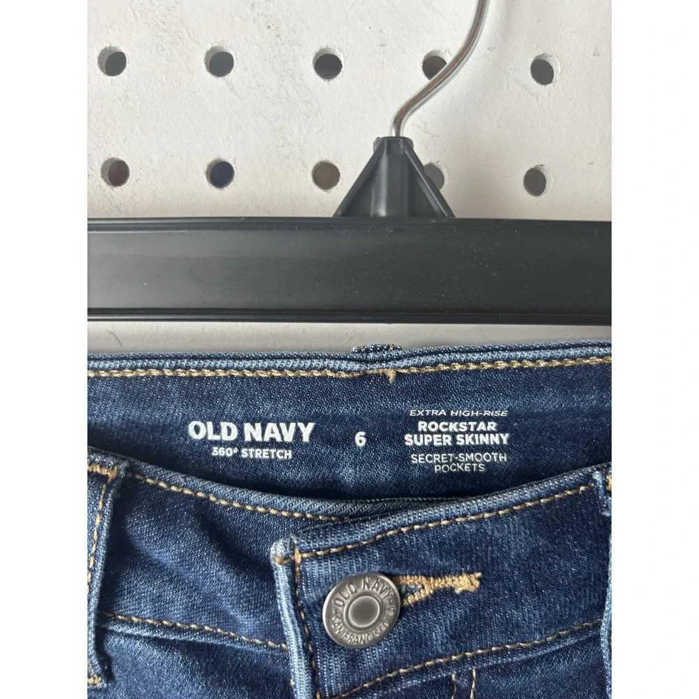 Old Navy Women's 6‎ High Rise Rockstar Super Skinny Blue Denim Jeans Raw Hem